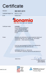 Certification ISO 9001:2015 Sonamia